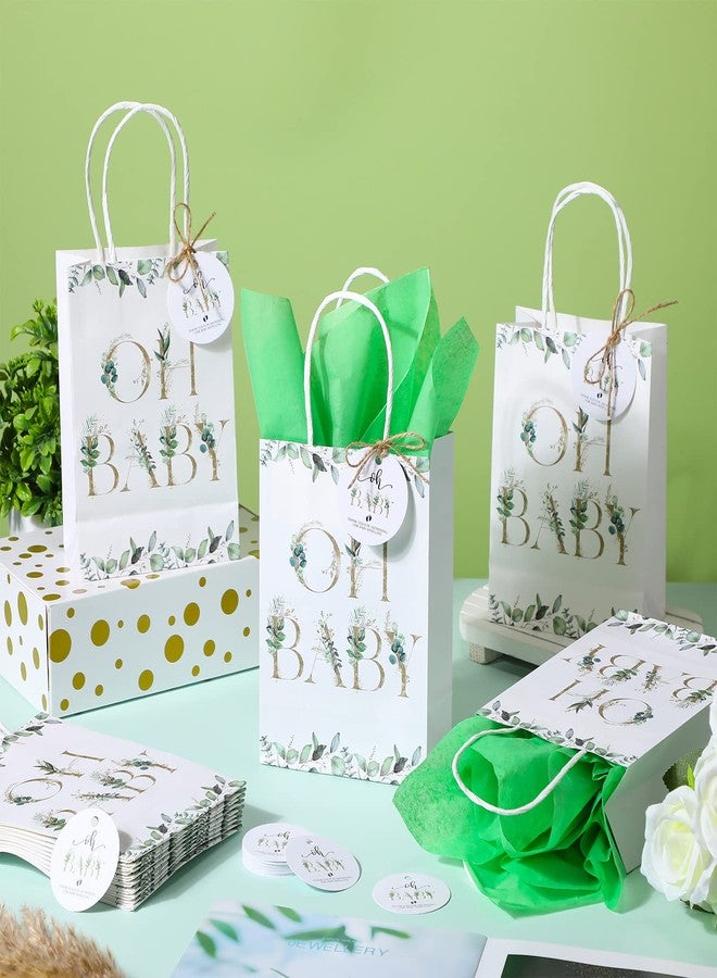 PerKoop 50 Sets Greenery Baby Shower Favor Bags Bundle with 50 Green Tissue Paper 50 Tags 1 Rope Baby Shower Thank You Gift Bags with Handles for Guests Gender Reveal Treat Goodies Party Favor - Image 4
